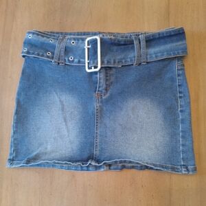 Refuge Blue Denim Mini Skirt with Buckle